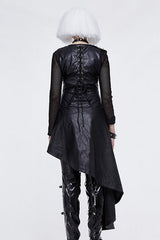 Black Zipper Up Asymmetric Sleeveless Womens Punk Rock Mid Length Leather Dress - Product - 5