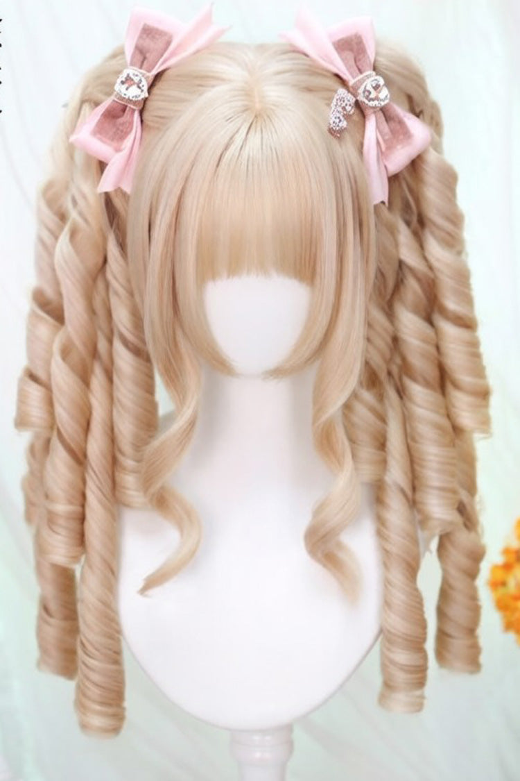 Sweet Lolita Short Roman Curl with Pigtails Wig Set 3 Colors - Milky-Blonde - 2