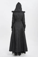 Black Stand Collar Long Sleeves Ruffle Hooded Women's Gothic Long Coat - Product - 11