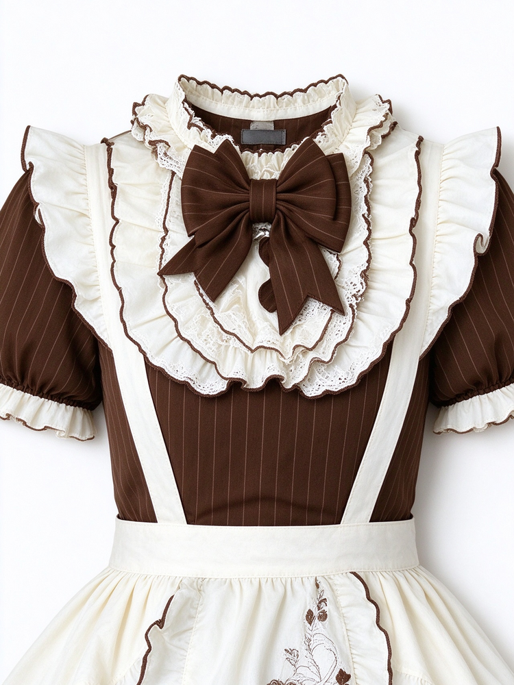 Brown Striped Lolita Dress with Apron and Bow - view 2