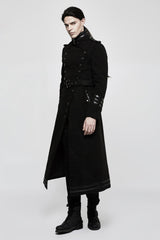 Black Military Uniform Double Breasted Men's Long Gothic Coat With Belt - Product - 5