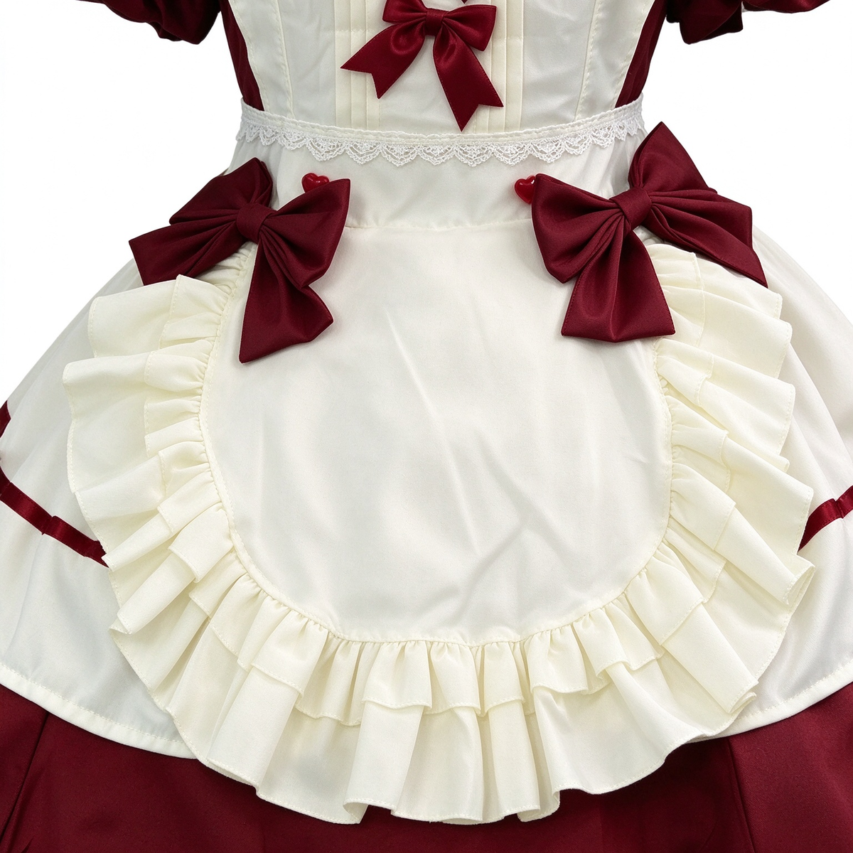 Burgundy and White Lace Gothic Maid Lolita Dress Set with Bell Bows - view 4
