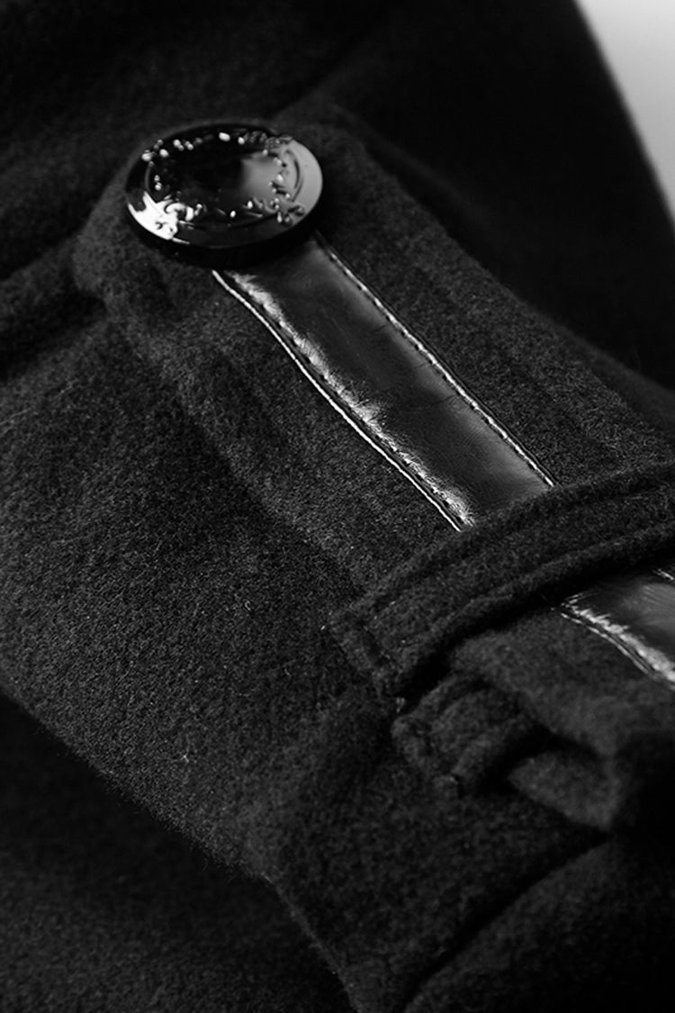 Black Military Uniform Double Breasted Men's Long Gothic Coat With Belt - Product - 6