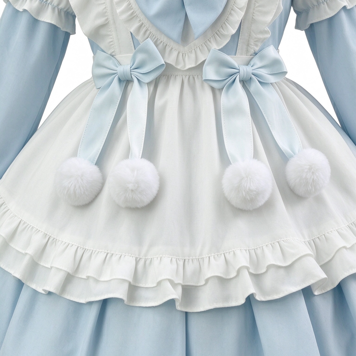 Light Blue and White Ruffled Bunny Maid Lolita Dress with Apron Bow Accent - view 3
