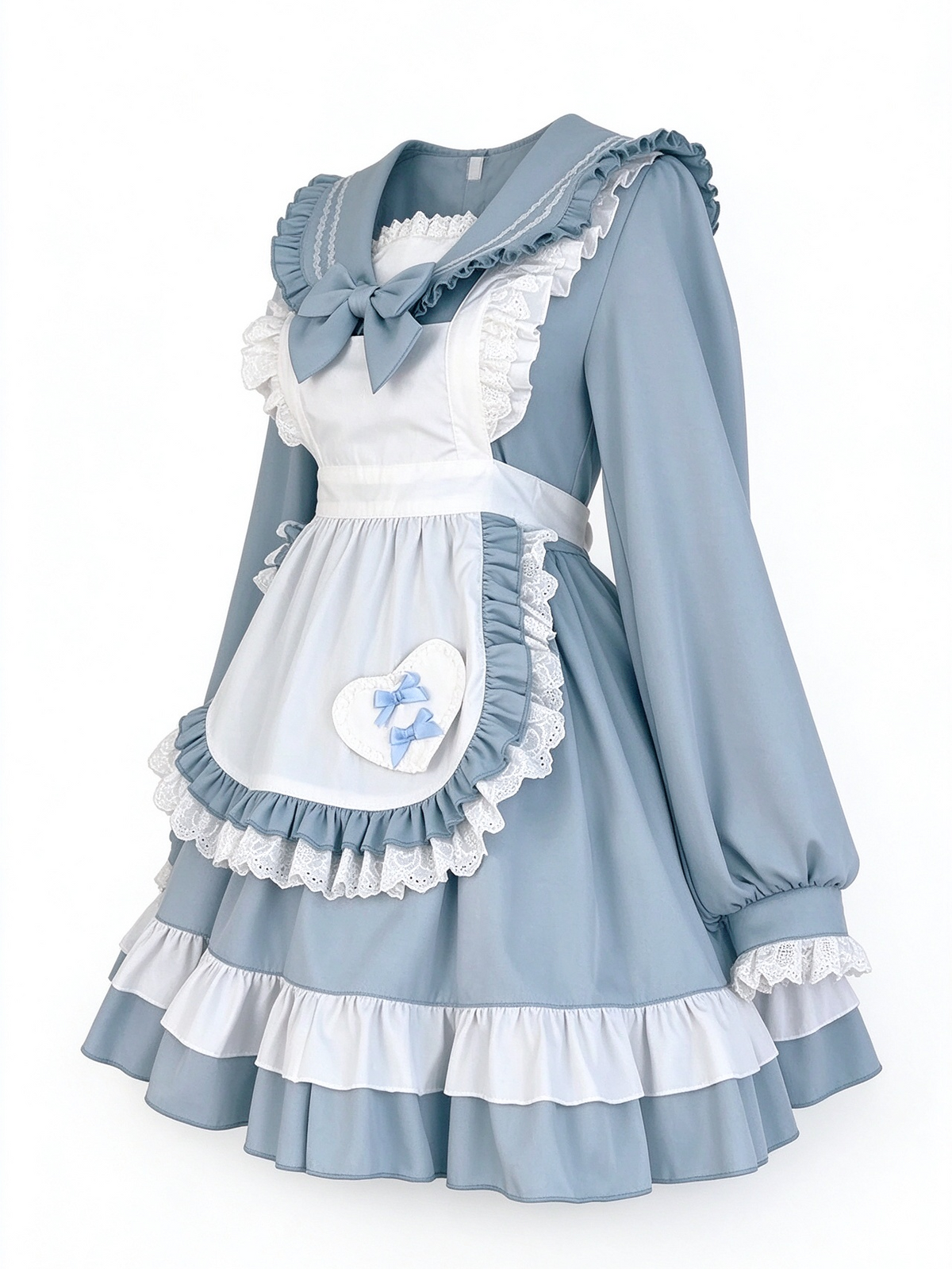 Blue Lolita Dress with Apron Ruffled Lace Outfit - view 2