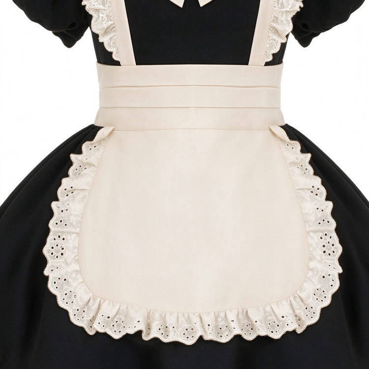 Black and Beige Lace Maid Lolita Jumper Dress with Bow - view 3