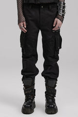 Black Stitching Mesh Metal Ring Decoration Men's Steampunk Pants - Black - 1