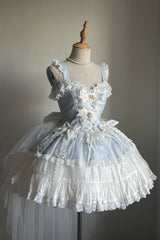 Blue [Sweetheart Splolita] Ruffle Bowknot Lace-Up Sweet Lolita Skirt Set - Product - 8
