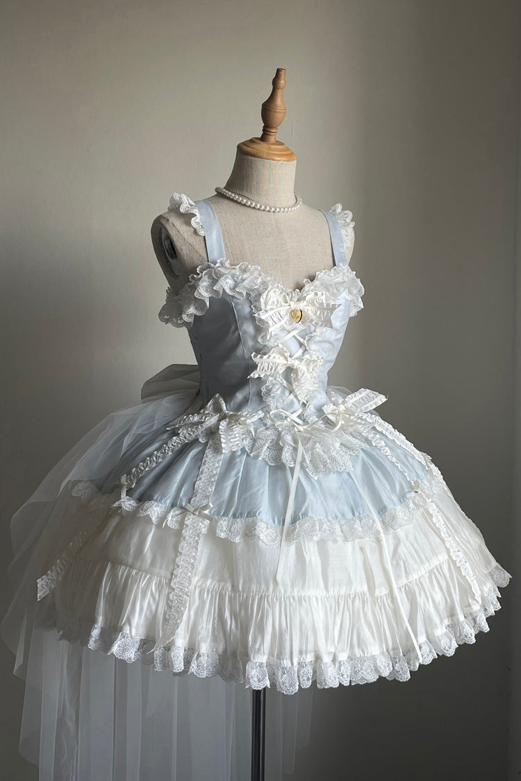 Blue [Sweetheart Splolita] Ruffle Bowknot Lace-Up Sweet Lolita Skirt Set - Product - 8