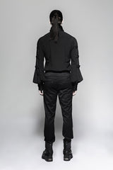 Black Stripes Long Sleeves Print Mens Gothic Blouse With Necktie - Product - 5