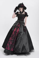 Black/Red Off Shoulder Embroidery Stitching Lace Women's Gothic Dress - Product - 14
