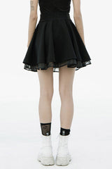 Black Front Metal Buckle Loops High Waist Splice Mesh Women's Punk Skirt - Product - 3