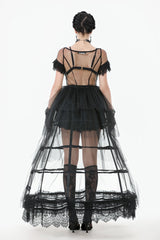 Black V Collar Short Sleeves Multi-Layered Sheer Mesh Women's Gothic Dress - Product - 4