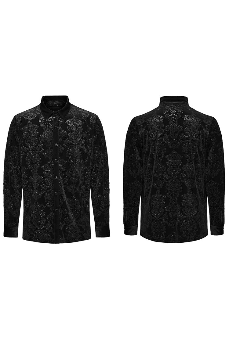 Men's Long Sleeves Embossed Velvet Print Gothic Gorgeous Blouse 2 Colors - Product - 7
