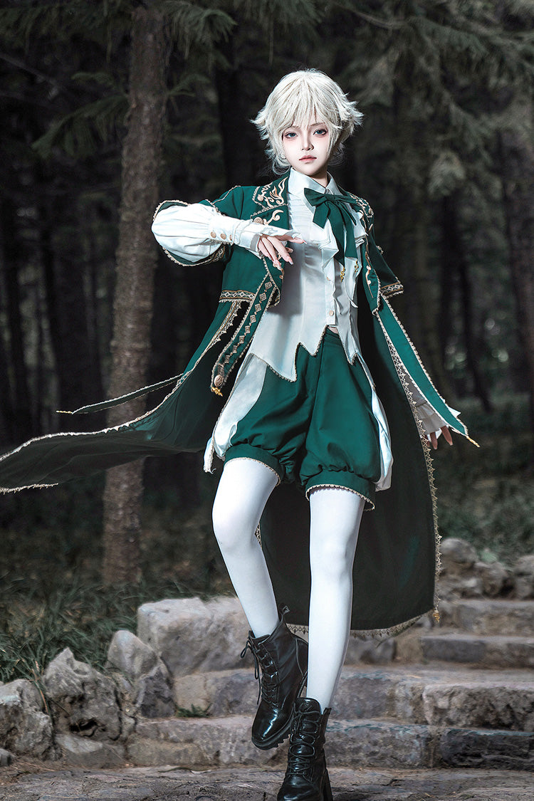 Green [Theocratic Messenger] Embroidery Classic Military Gorgeous Handsome Ouji Lolita Coat Blouse Shorts Set - Green - 1