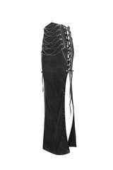 Black High Waisted Side Slit Slim Women's Steampunk Skirt - Product - 10