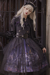 Black Witch Town Print With Veil Gothic Lolita JSK Dress - Product - 2