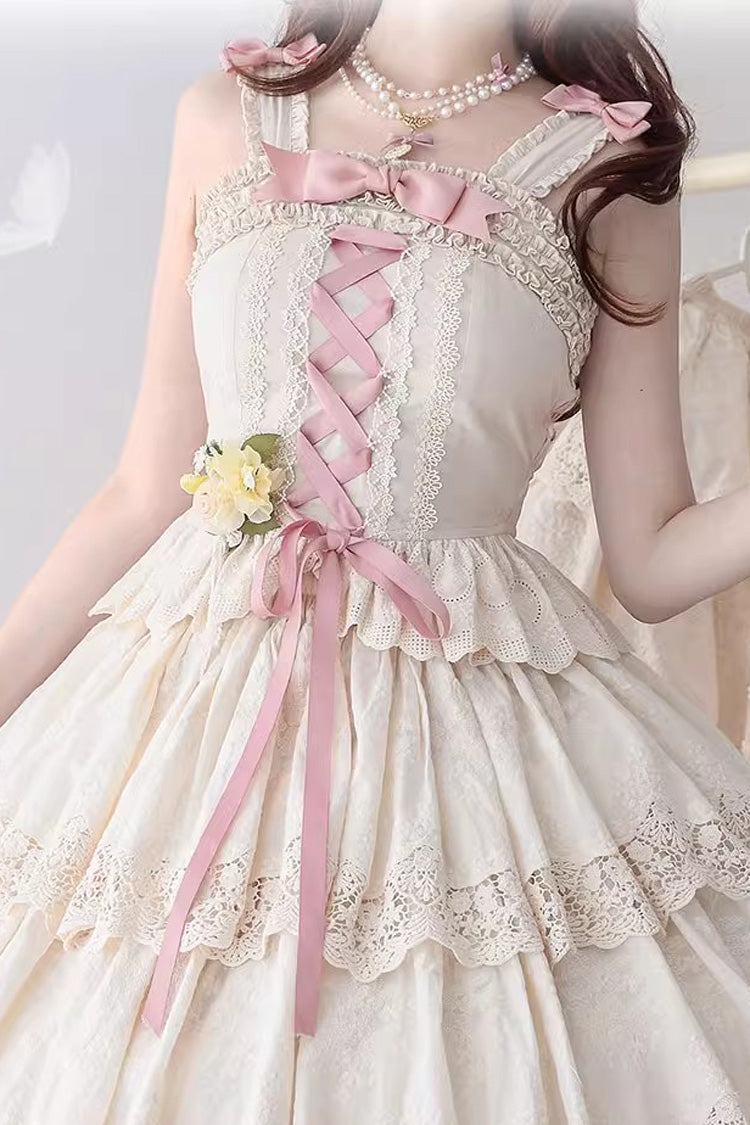 Ivory [Forest Waltz] Embroidery Bowknot Lace-Up Slim Sweet Elegant Lolita Suspender Top - Product - 3