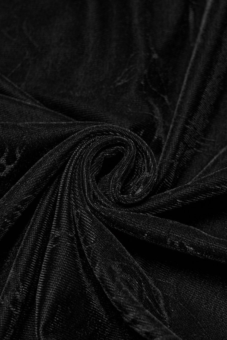 Black Stand Collar Long Sleeves Rose Embossed Lace-Up Zippered Men's Gothic Top - Product - 7