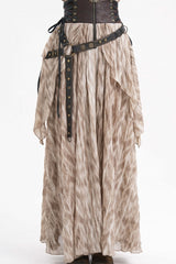 Apricot Ruffle Lace-Up Women's Gothic Eyelets Rivets Long Skirt - Product - 2