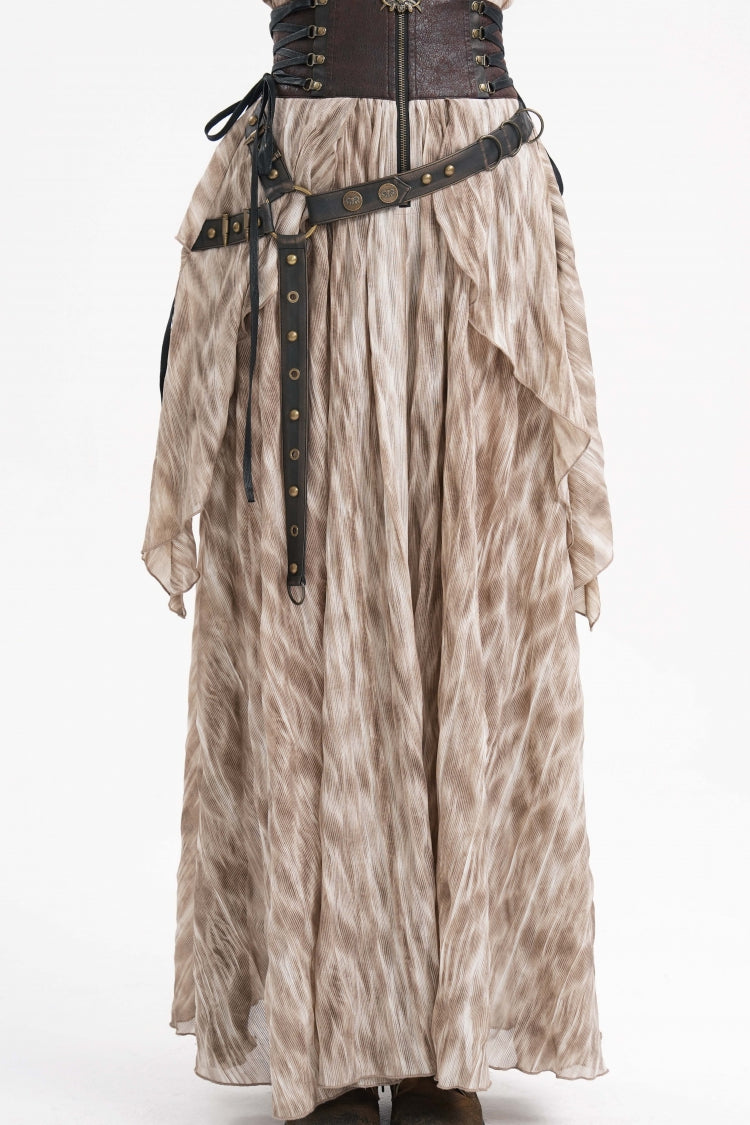 Apricot Ruffle Lace-Up Women's Gothic Eyelets Rivets Long Skirt - Product - 2