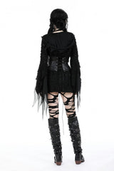 Black Lace-Up Studded Buckled Women's Punk PU Underbust Corset - Product - 4