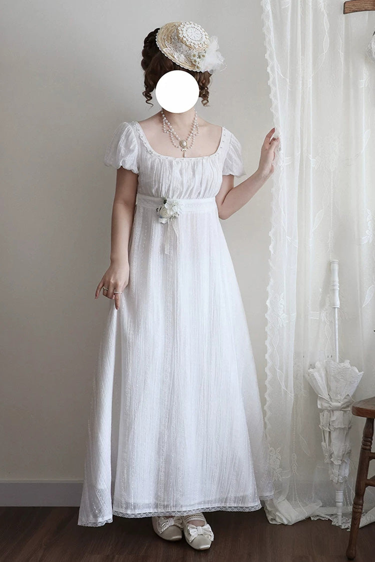 White Square Collar Short Sleeves Jacquard Ruffled Lace Sweet Elegant Lolita Dress - Product - 4