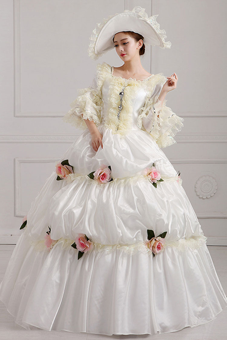 White Court Style High Waisted Flowers Victorian Lolita Prom Dress - Product - 2