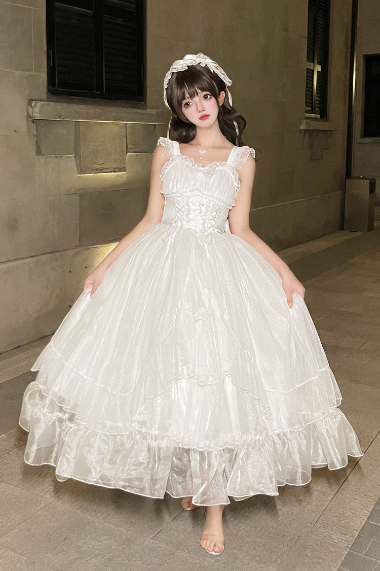 White [Moonlight Sonata] Ruffle Cardigan Bowknot Lace Sweet Vintage Lolita Jsk Dress - Product - 2