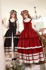 Black [Lily] Multi-Layered Ruffle Lace Classic Elegant Lolita Jsk Dress - Product - 3
