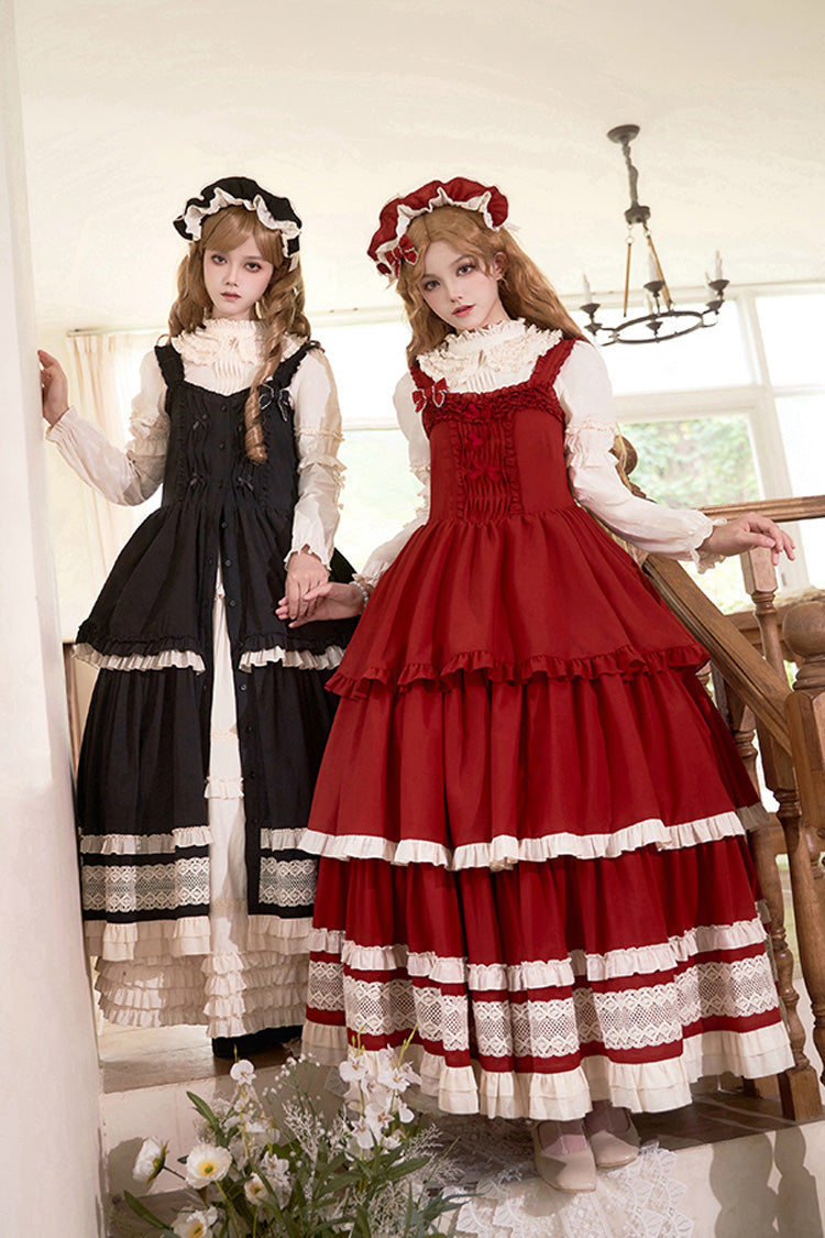 Red [Lily] Multi-Layered Ruffle Lace Classic Elegant Lolita Jsk Dress - Product - 4