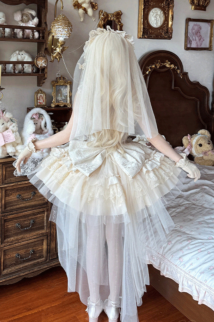 Ivory Sleeveless Multi-Layered Ruffle Bowknot Lace Lace-Up Sweet Princess Lolita Jsk Dress - Product - 4
