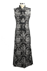 Black And Silver Court Floral Gothic Mens Long Coat - Product - 3
