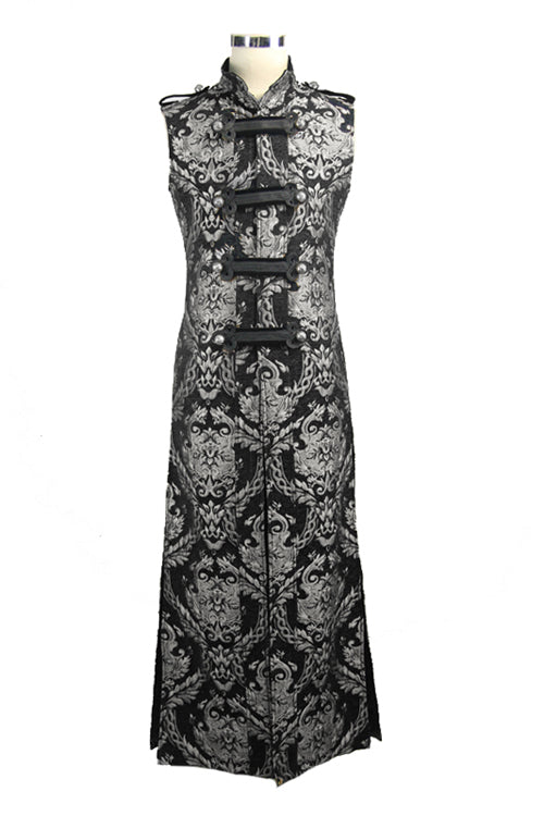 Black And Silver Court Floral Gothic Mens Long Coat - Product - 3