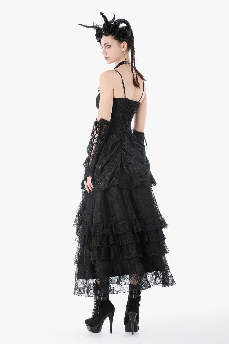 Black Sleeveless Multi-Layered Embroidered Women's Gothic Peplum Court Slip Dress - Product - 13