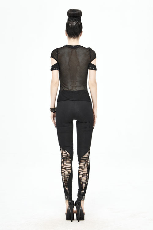 Black Sexy Short Sleeves Rock Mesh Stretchy Women Punk T-Shirt - Product - 6