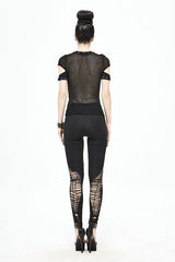 Black Sexy Short Sleeves Rock Mesh Stretchy Women Punk T-Shirt - Product - 6