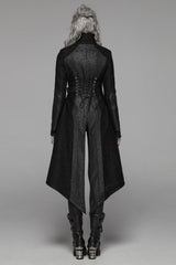 Black Stand Collar Long Sleeves Asymmetric Design Stitching Irregular Womens Steampunk Coat - Product - 3