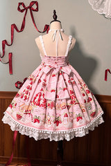 Mint Strawberry Dessert Print High Waisted Ruffle Bowknot Sweet Lolita JSK Dress 4 Colors - Product - 21
