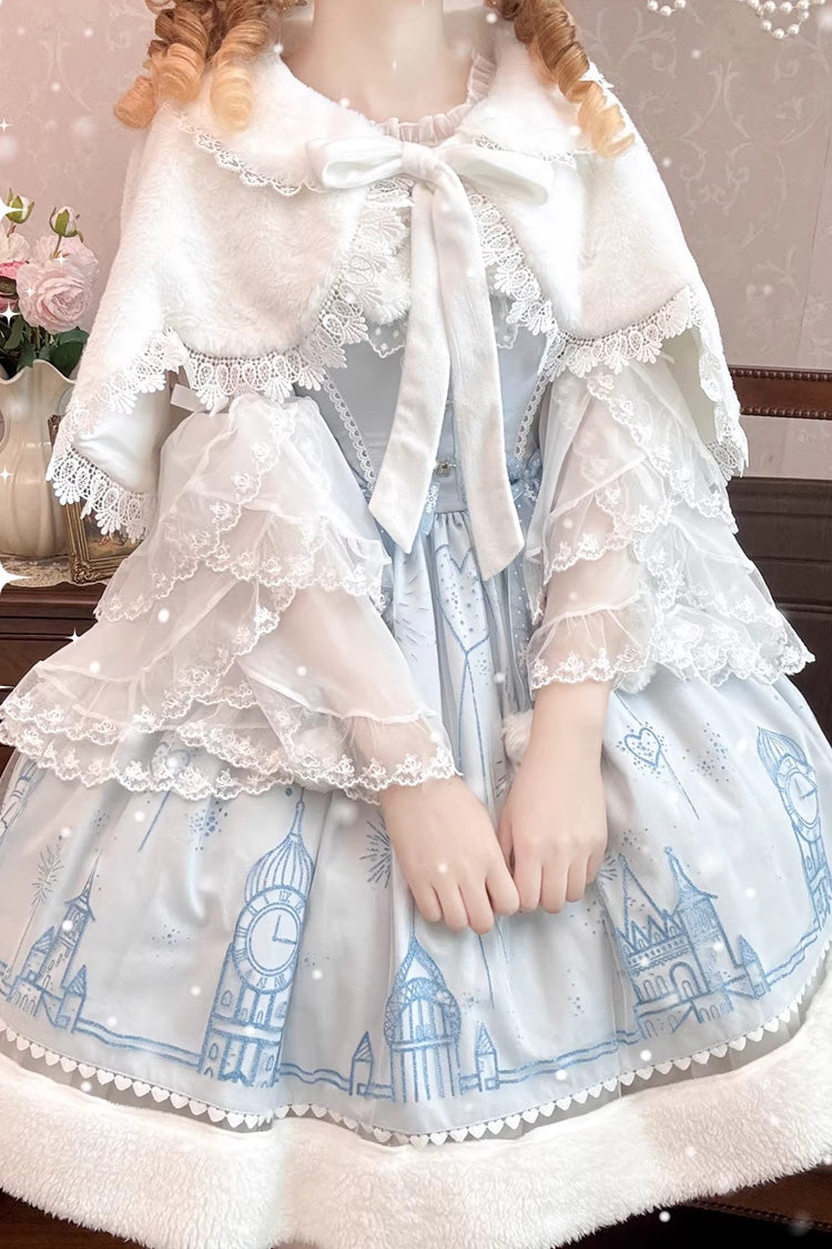 Blue [Snow Castle] Sleeveless Printed Embroidered Bow Lace Sweet Lolita Jsk Dress - Product - 7