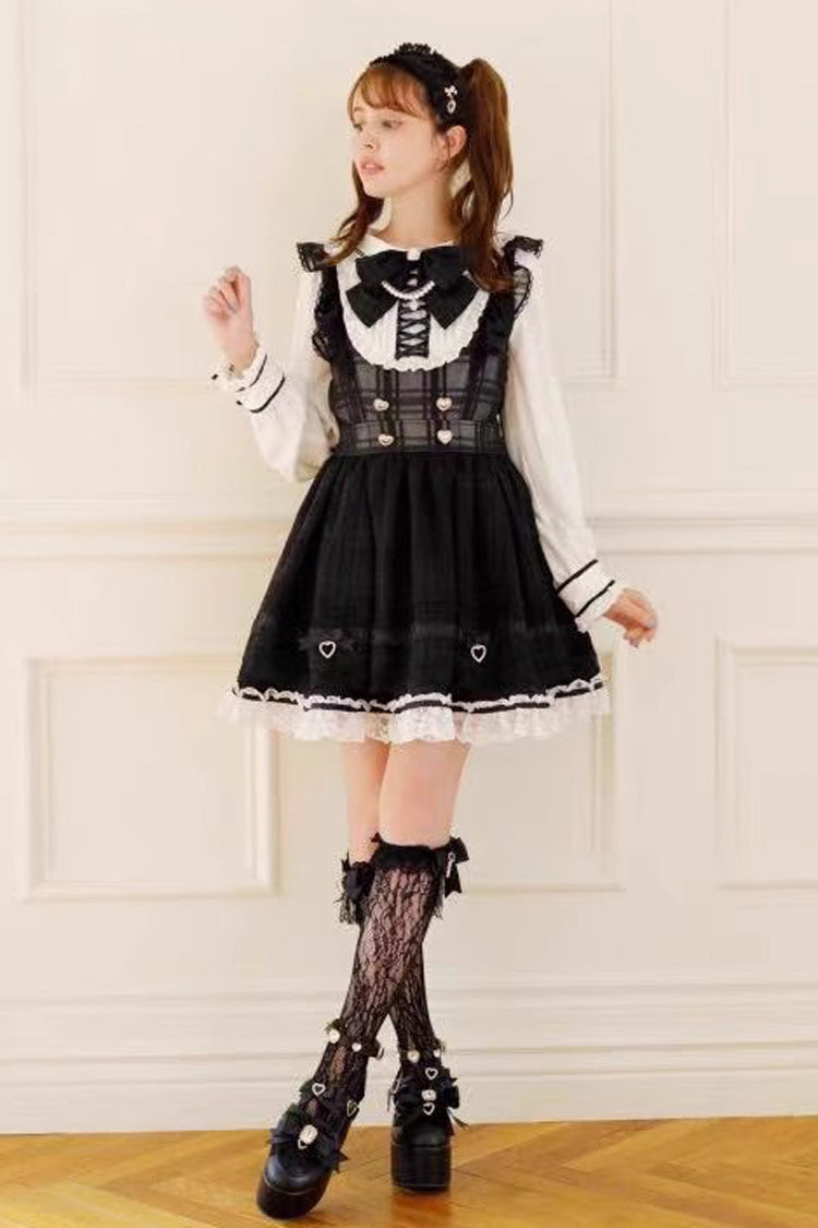 Jirai Kei Long Sleeves Print Ruffle Bowknot Lace-Up Dress 3 Colors - Product - 10
