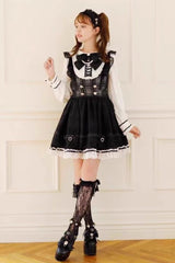 Jirai Kei Long Sleeves Print Ruffle Bowknot Lace-Up Dress 3 Colors - Product - 10