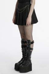 Black Stitching Lace Women's Punk Pleated Skirt with Chain - Product - 2