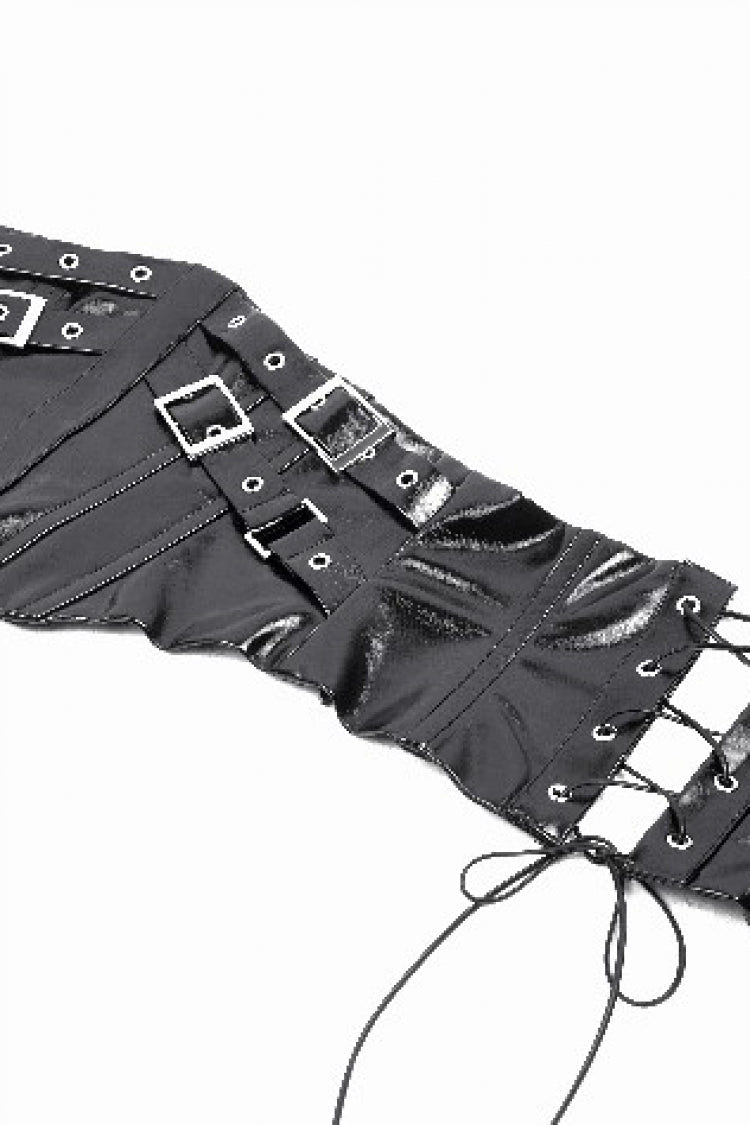 Black Lace-Up Buckled Women's Punk Patent Leather Underbust Corset - Product - 17
