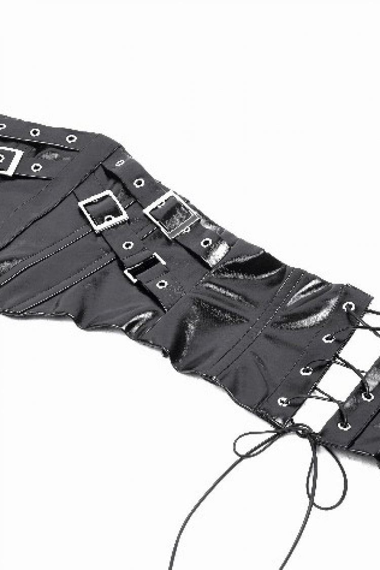 Black Lace-Up Buckled Women's Punk Patent Leather Underbust Corset - Product - 17