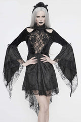 Black Chest Embroidered Beaded Off Shoulder Womens Gothic Dress - Product - 6