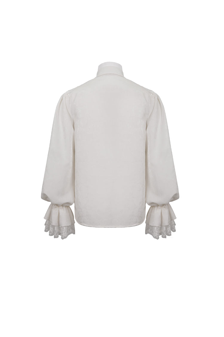 White Lapel Collar Puff Sleeved Lace Hem Men's Gothic Shirt - Product - 8