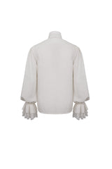 White Lapel Collar Puff Sleeved Lace Hem Men's Gothic Shirt - Product - 8