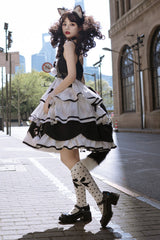 Black/White [Cat Fist] Triple-Layered Ruffle Bowknot Sweet Lolita Jsk Dress - Product - 5