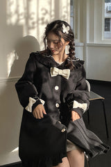 Black [Bouquet Bear] Doll Collar Long Sleeves Ruffle Bowknot Princess Lolita Coat - Product - 6